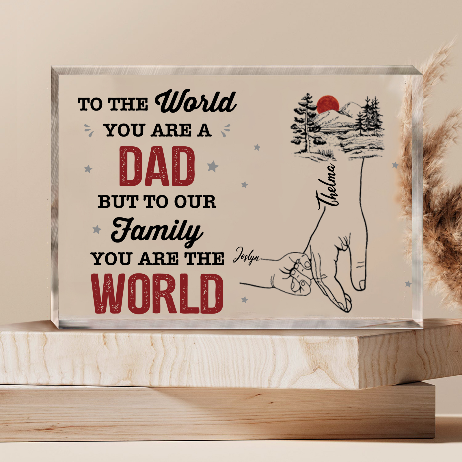 2 Names - Personalized Holding Hands Acrylic  Keepsake Ornament Gift for Dad