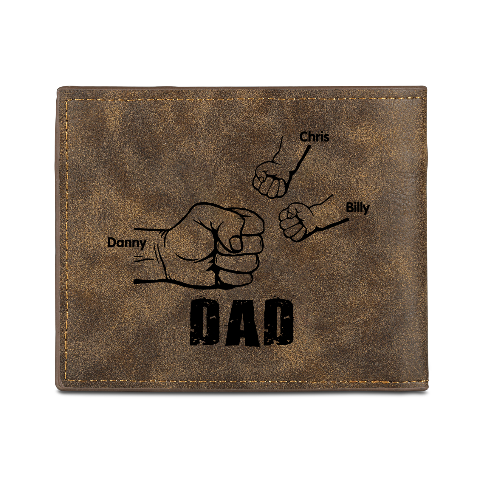 3 Names - Personalized Photo Custom Leather Men's Folding Wallet as a Father's Day Gift for Dad