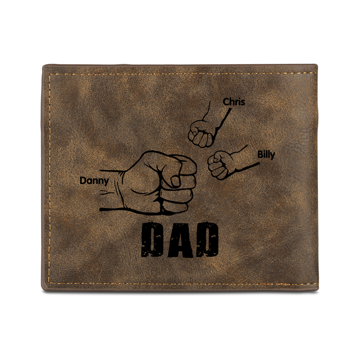 3 Names - Personalized Photo Custom Leather Men's Folding Wallet as a Father's Day Gift for Dad