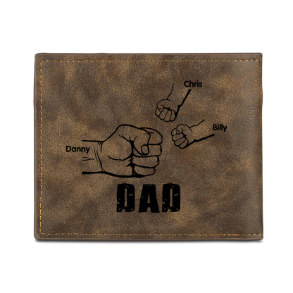 3 Names - Personalized Photo Custom Leather Men's Folding Wallet as a Father's Day Gift for Dad