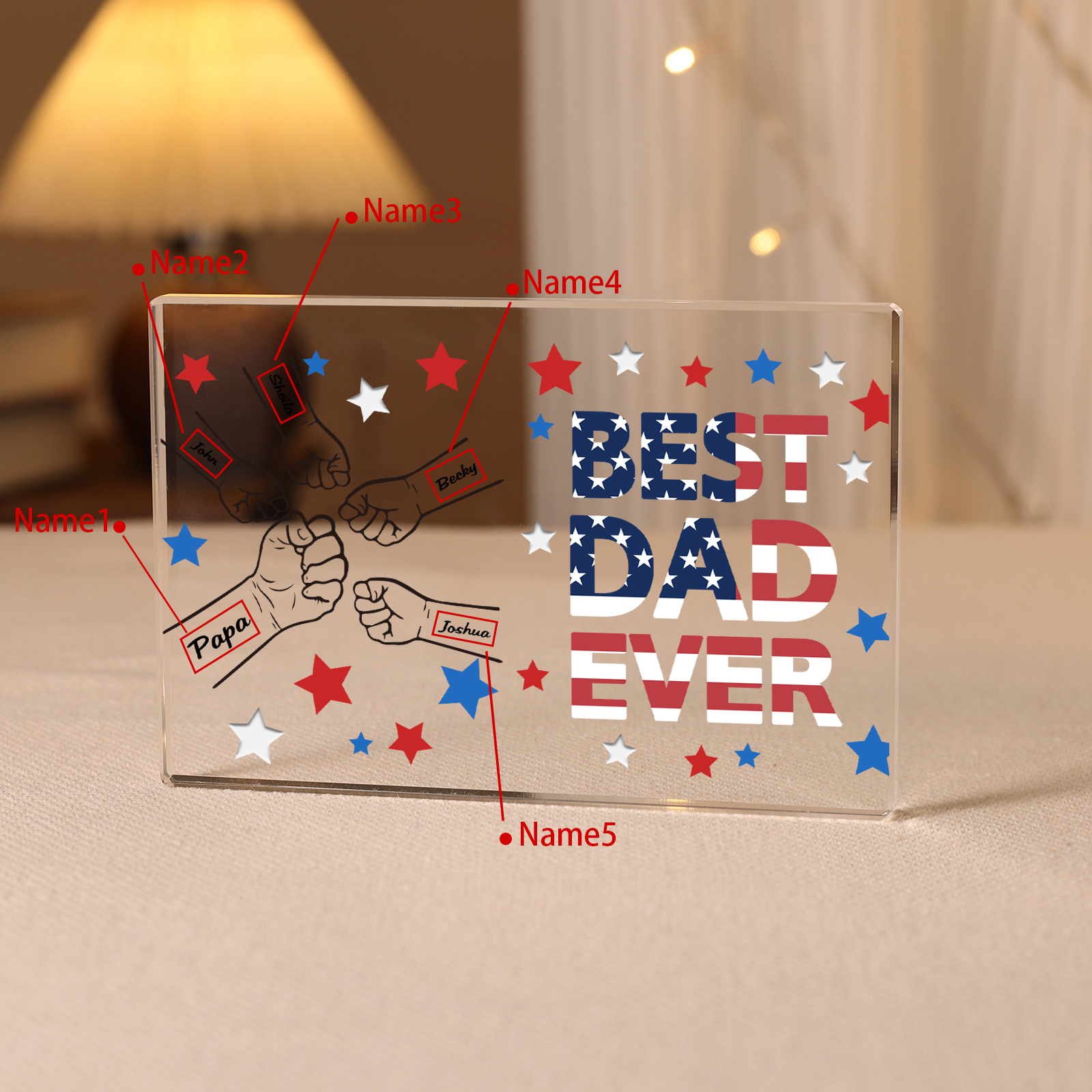 5 Names - Personalized Fist Family Acrylic Keepsake Customized Name Acrylic Home Decor Gift for Dad