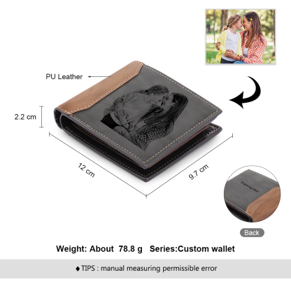 Personalized Leather Wallet Engraved Photo Short Purse Gifts For Men