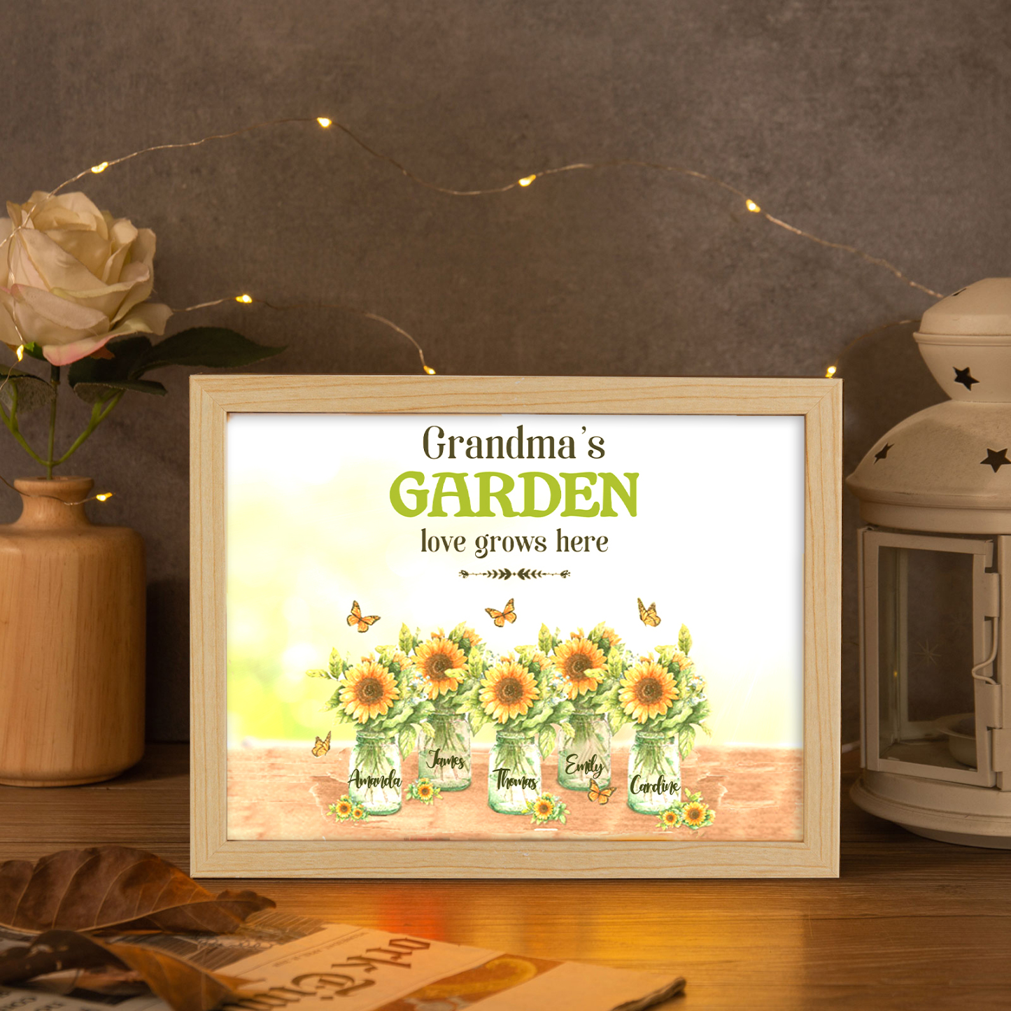 5 Names-Personalized Family Color Or Black And White Frame Custom 5 Names And Text LED Night Light