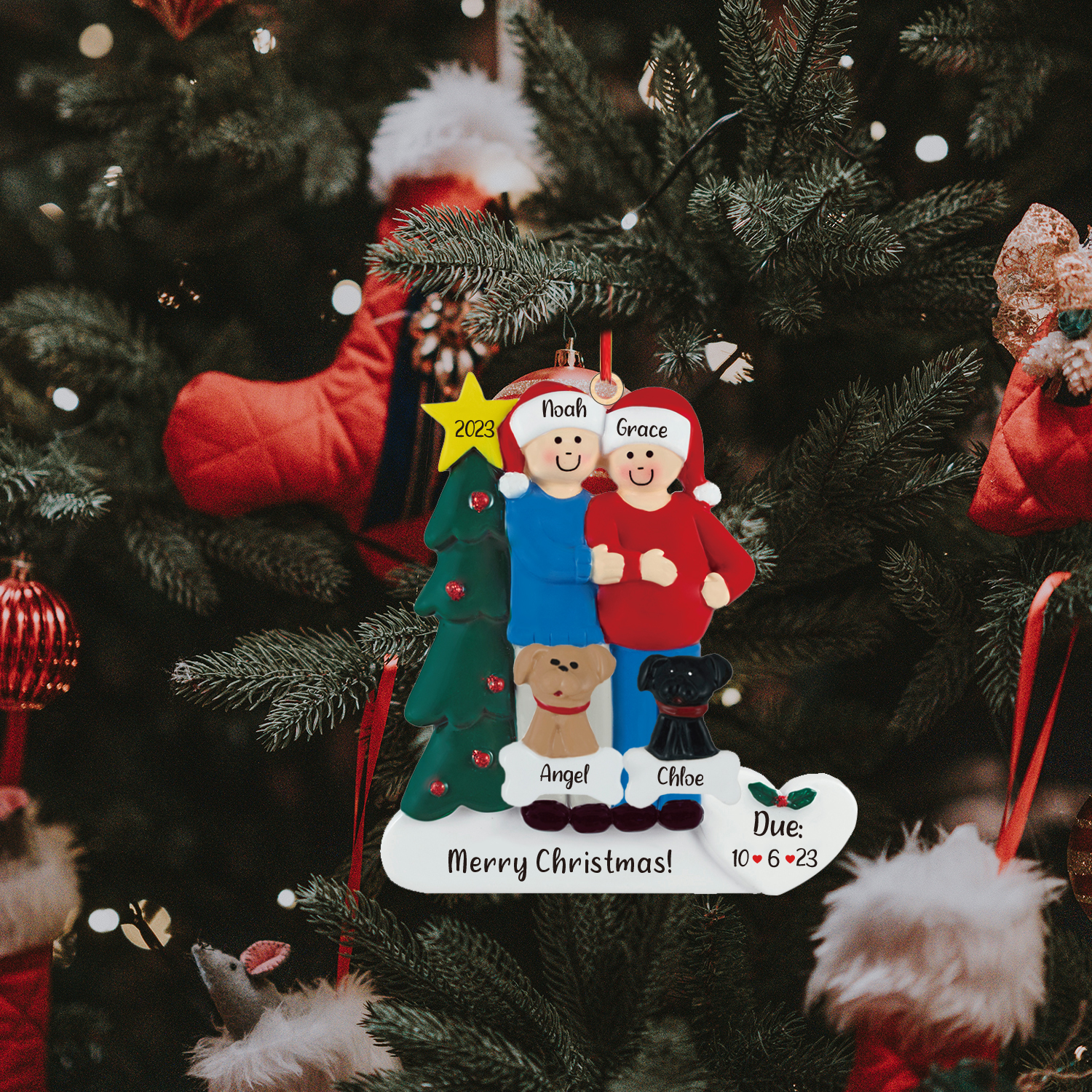 4 Names-Personalized Family Wooden Christmas Xmas Tree Decoration Ornament-Custom 4 Names And Dates Hanging Ornament Gifts For Family