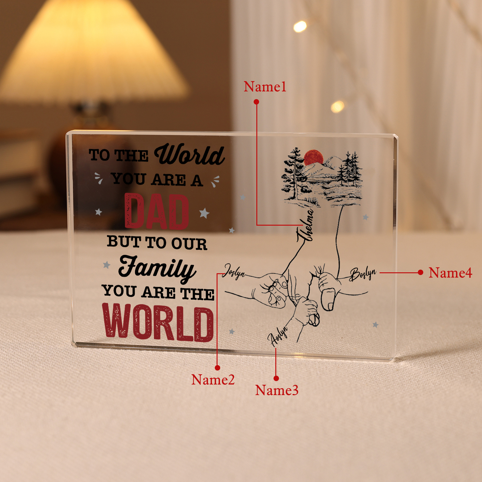 4 Names - Personalized Holding Hands Acrylic  Keepsake Ornament Gift for Dad