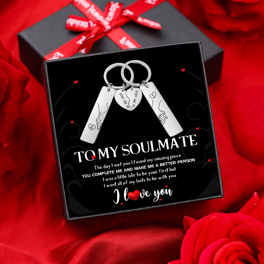 Personalized Hand in Hand Couple Keychain Set With Gift Box Gift Card, Custom Keychain Engrave Name Matching Couple Gifts, Special Gift For Him