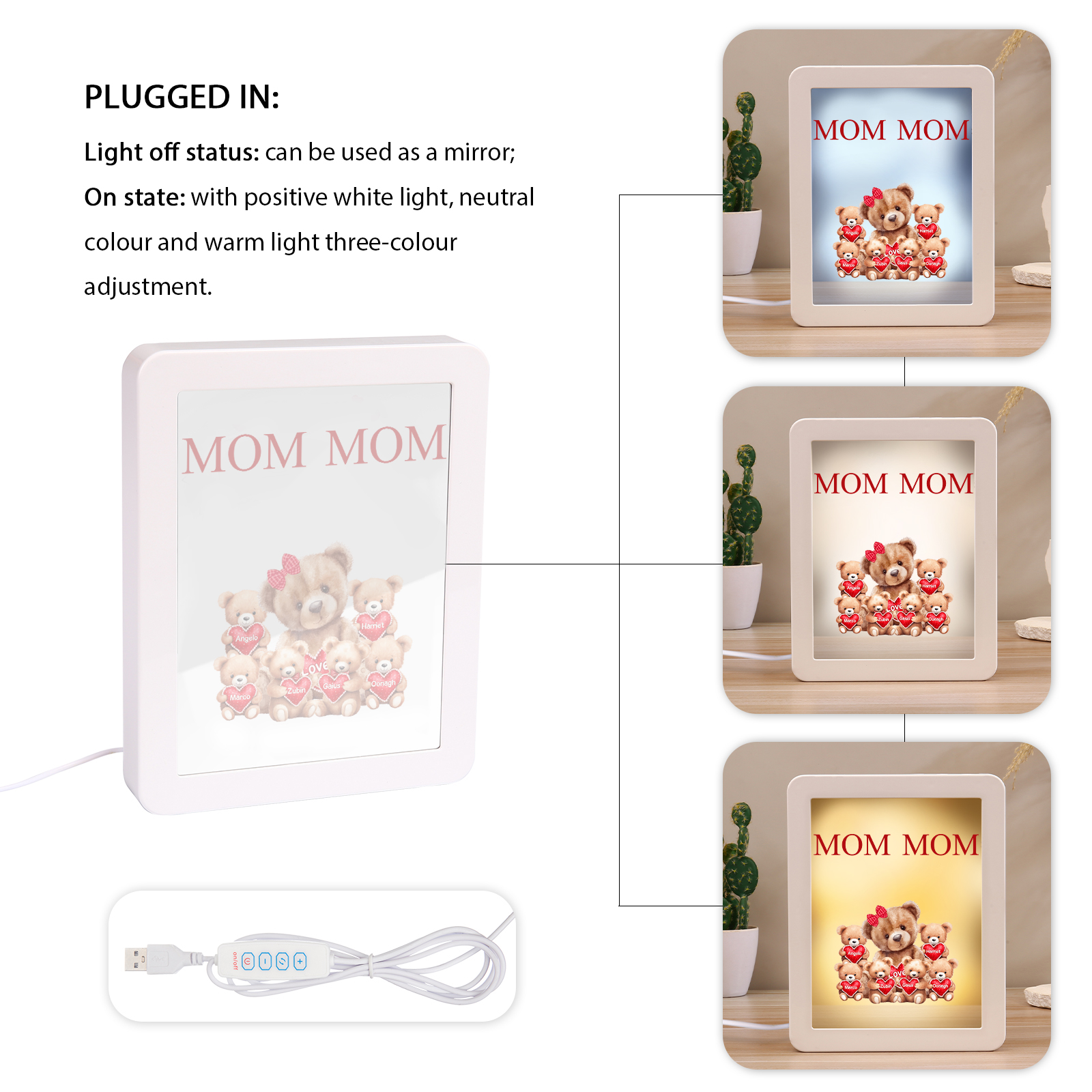 6 Names - Personalized Mum Home Bear Style Custom Text LED Night Light Gift for Mum