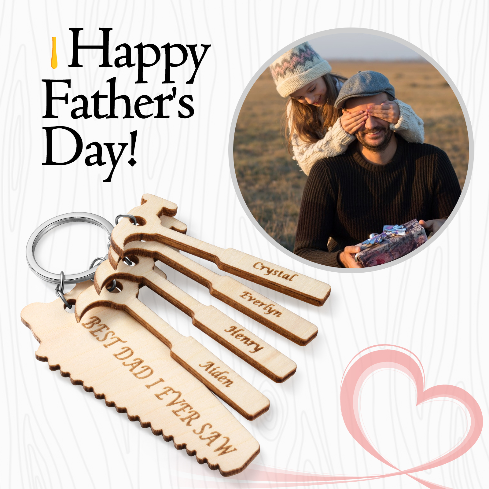 Personalized Keychain Engraved 4 Names Keychain Gifts For Father