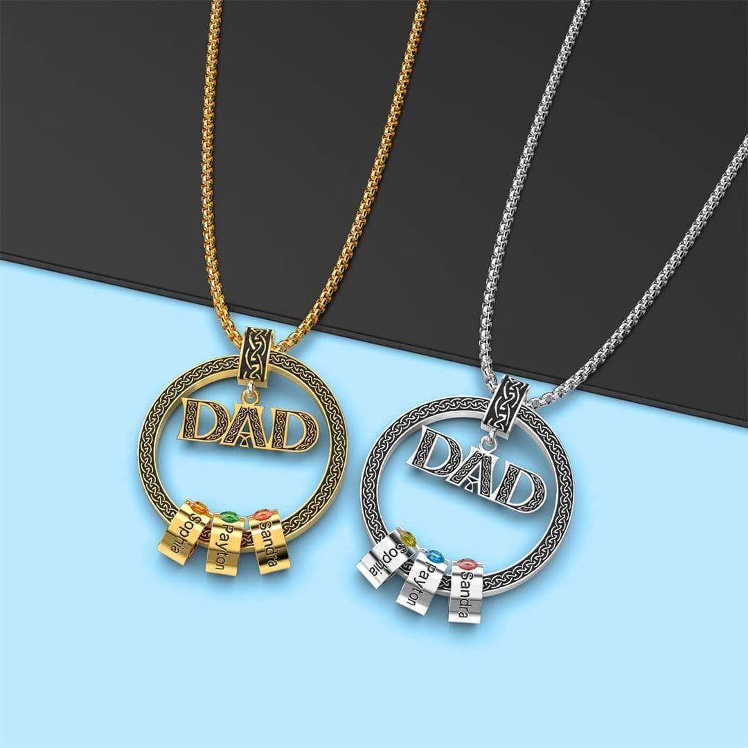 Dad Necklace Personalized Circle Men Necklace with Birthstones Engraved 5 Names Gifts For Father
