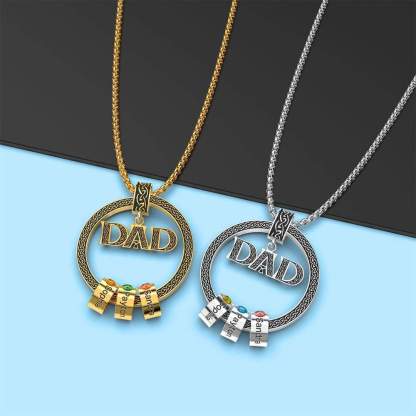 Dad Necklace Personalized Circle Men Necklace with Birthstones Engraved 5 Names Gifts For Father