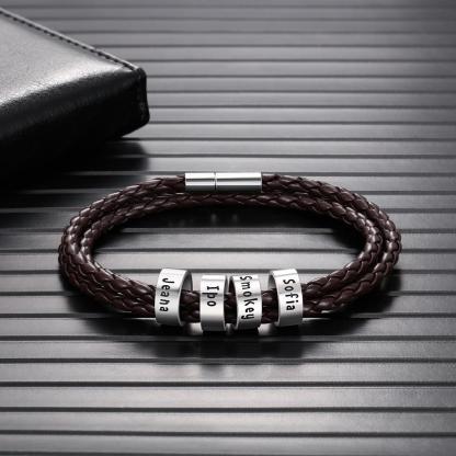 Braided Leather Personalised Name 4 Beads Men's Bracelets Gifts For Him Best Gift For Dad