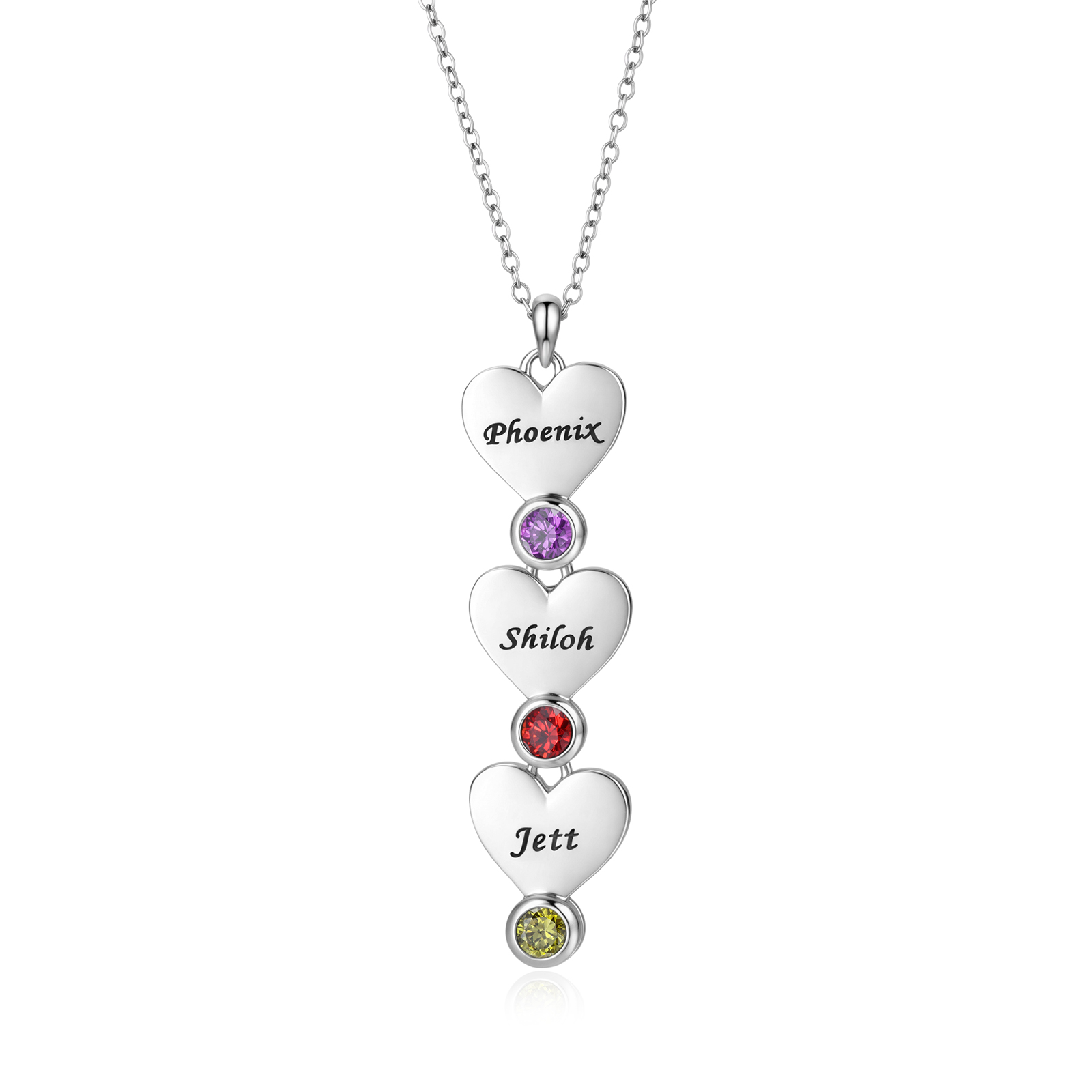 Personalized Necklace With Vertical Hearts Pendant Custom with 1-5 Names And Birthstones Gift For Mom