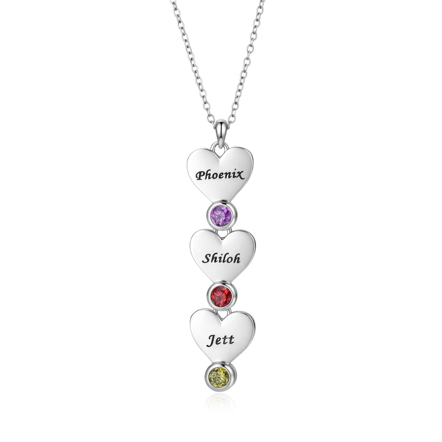 Personalized Necklace With Vertical Hearts Pendant Custom with 1-5 Names And Birthstones Gift For Mom