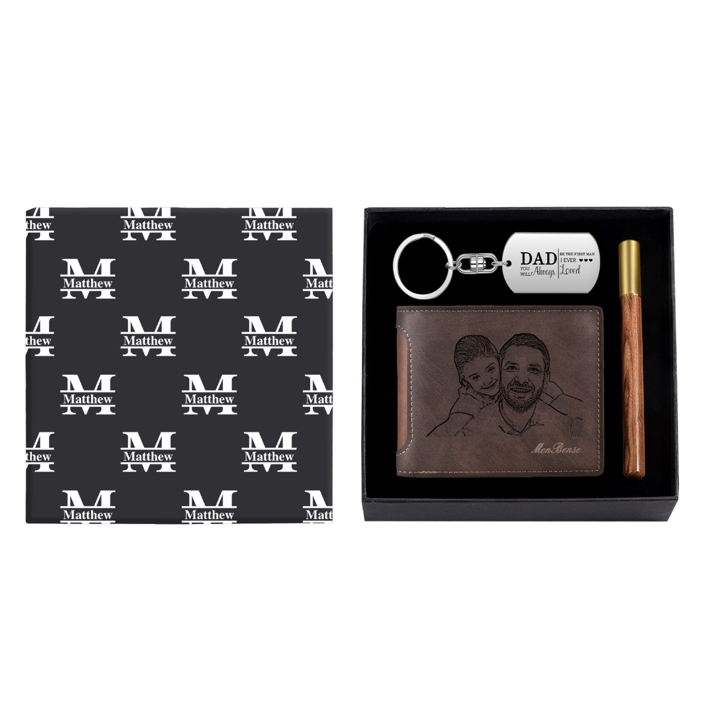 Personalized Leather Wallet Gift Box Set with Keychain Customizable Photo and Text Wallet Gift for Dad