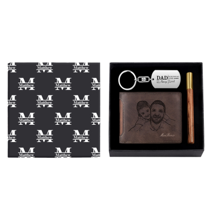 Personalized Leather Wallet Gift Box Set with Keychain Customizable Photo and Text Wallet Gift for Dad