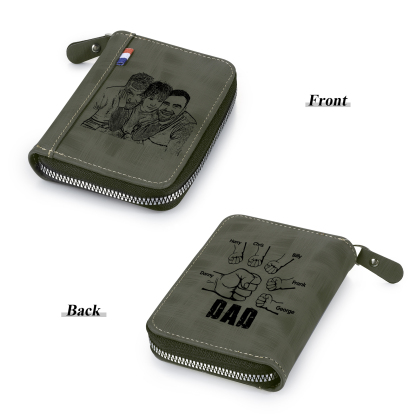 6 Names - Personalized Photo Text Custom Leather Men's Wallet Custom Name Zipper Wallet for Dad