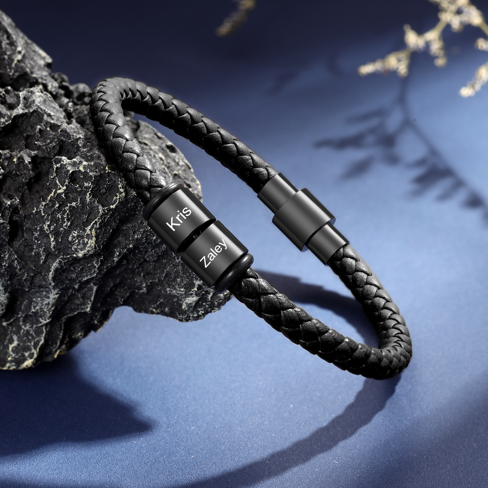 Personalized Men's Bead Bracelet with Custom 2 Names Personalized Gift for Him | Jessmade 