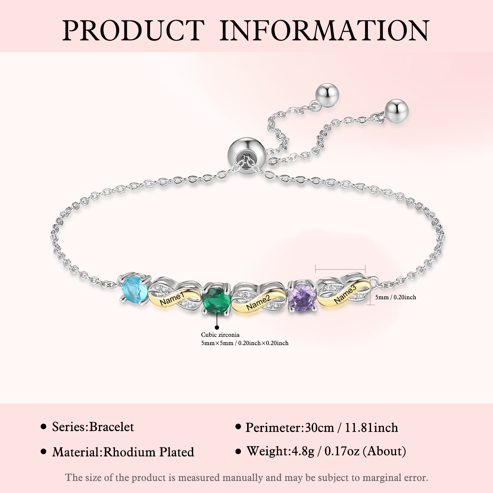 2-5 Names-Personalized Infinity Bracelet With Birthstones Set With Rose Box Engraved Names Bracelet Gift For Women
