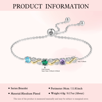 2-5 Names-Personalized Infinity Bracelet With Birthstones Set With Rose Box Engraved Names Bracelet Gift For Women