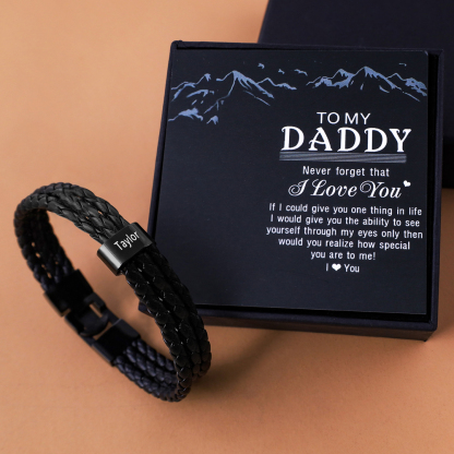 Personalized Braided Leather Bracelet Engraved 1 Name Men's Bracelet Gifts For Him