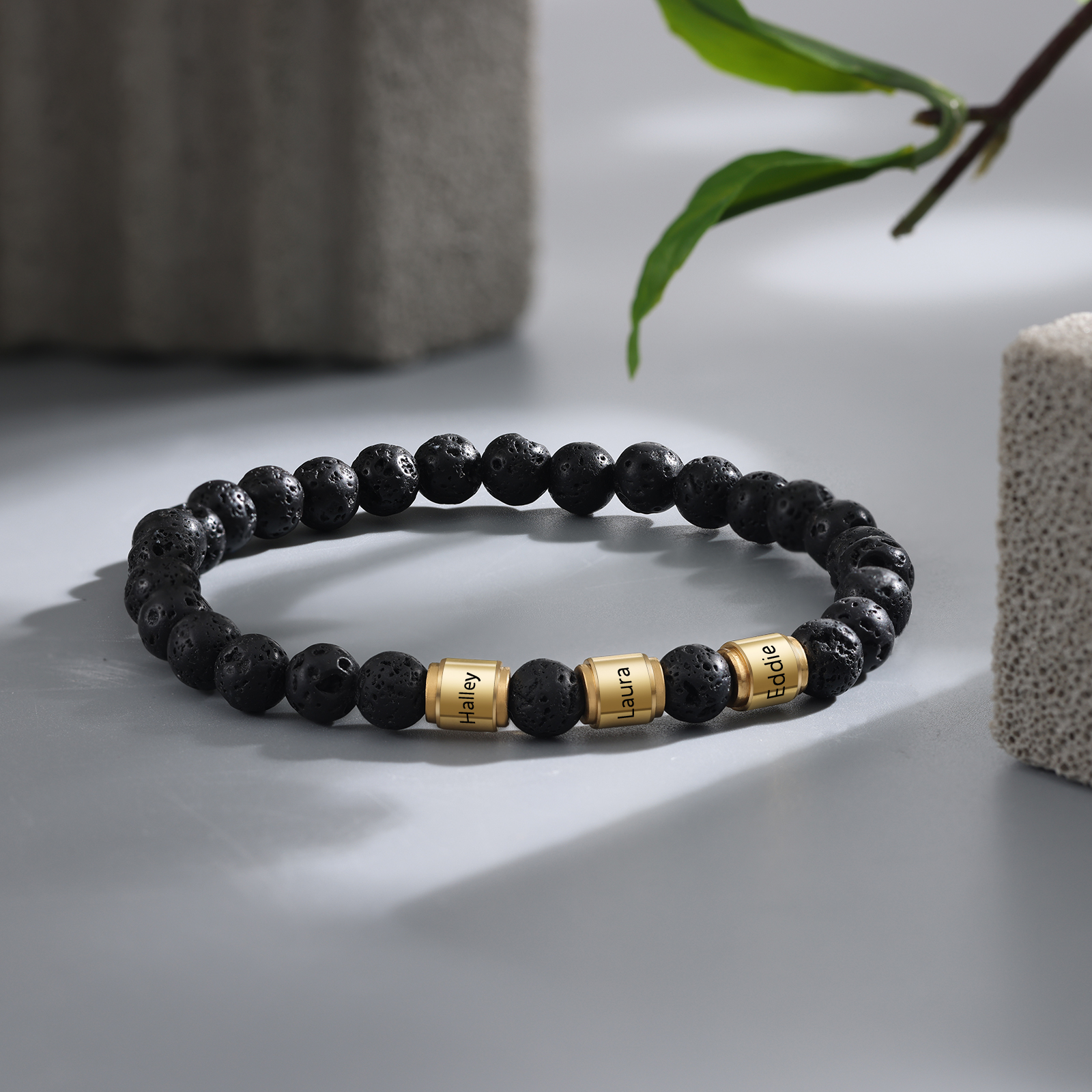 3 Names-Personalized Men's Bracelet Engraved Beads Bracelet Personalized Gift for Him