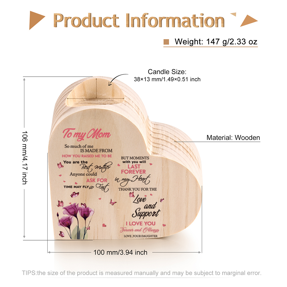 To My Mom-Wooden Heart Candle Holder Flower Candlesticks "Thank you for the love and support" Gifts For Mother