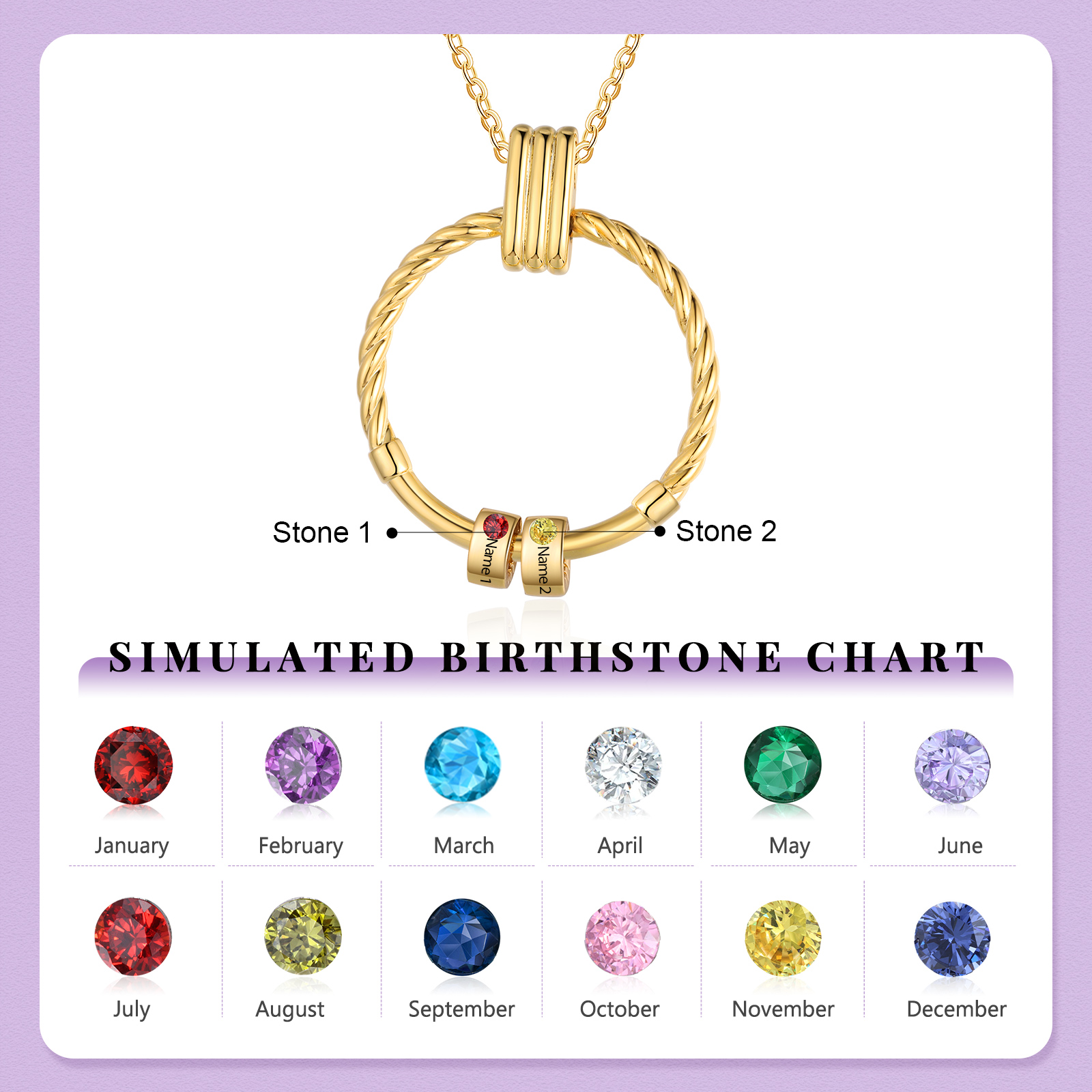 2 Names - Personalized Round Pendant Necklace Customized Name Gift for Her