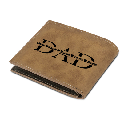 5 Names - Personalized Photo Custom Leather Men's Wallet as a Father's Day Gift for Dad