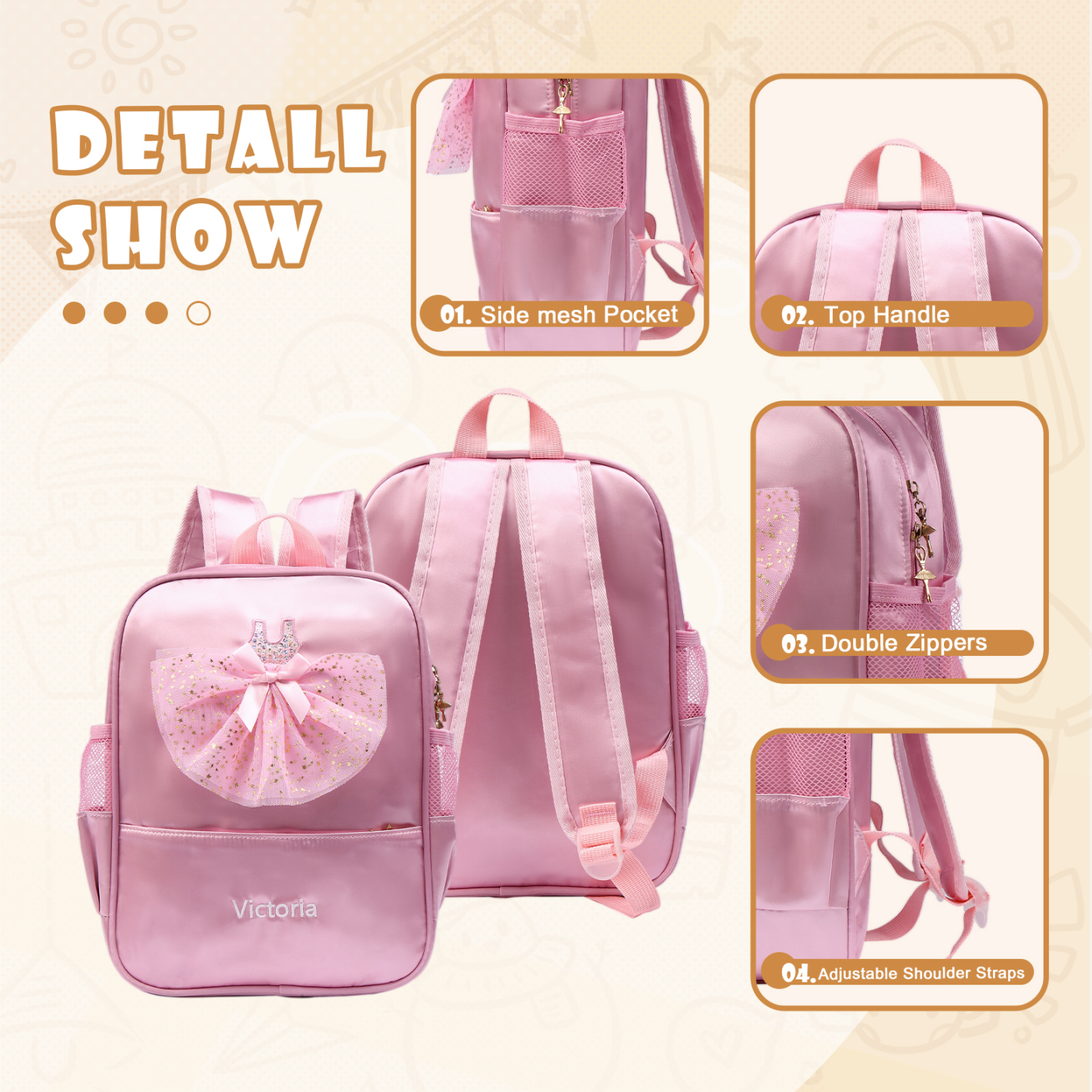 Personalized Name Band Princess Dress Accessories Satin Children Backpack Back To School Gift