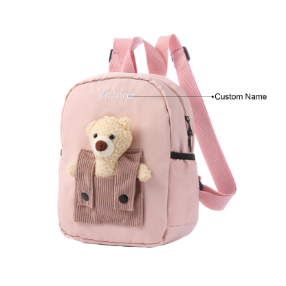 Personalized Bear Style School Bag Customized Name Canvas Kids Backpack Back to School Gift