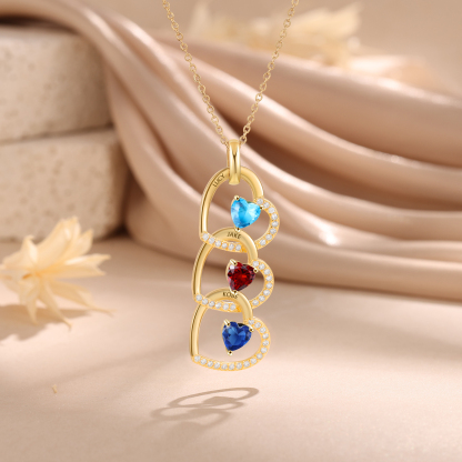 3 Names-Personalized Hearts Necklace Custom Birthstone Necklace Gifts for Mom