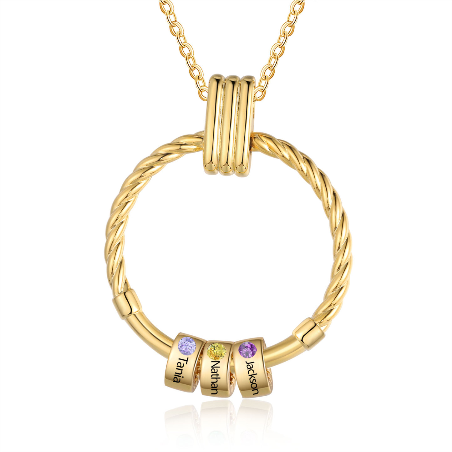 3 Names - Personalized Round Pendant Necklace Customized Name Gift for