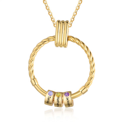 3 Names - Personalized Round Pendant Necklace Customized Name Gift for