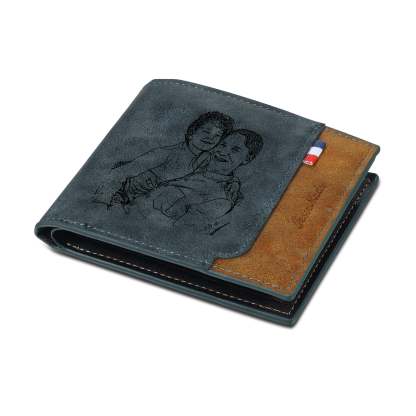 5 Names - Personalized Photo Custom Leather Men's Folding Wallet as a Father's Day Gift for Dad