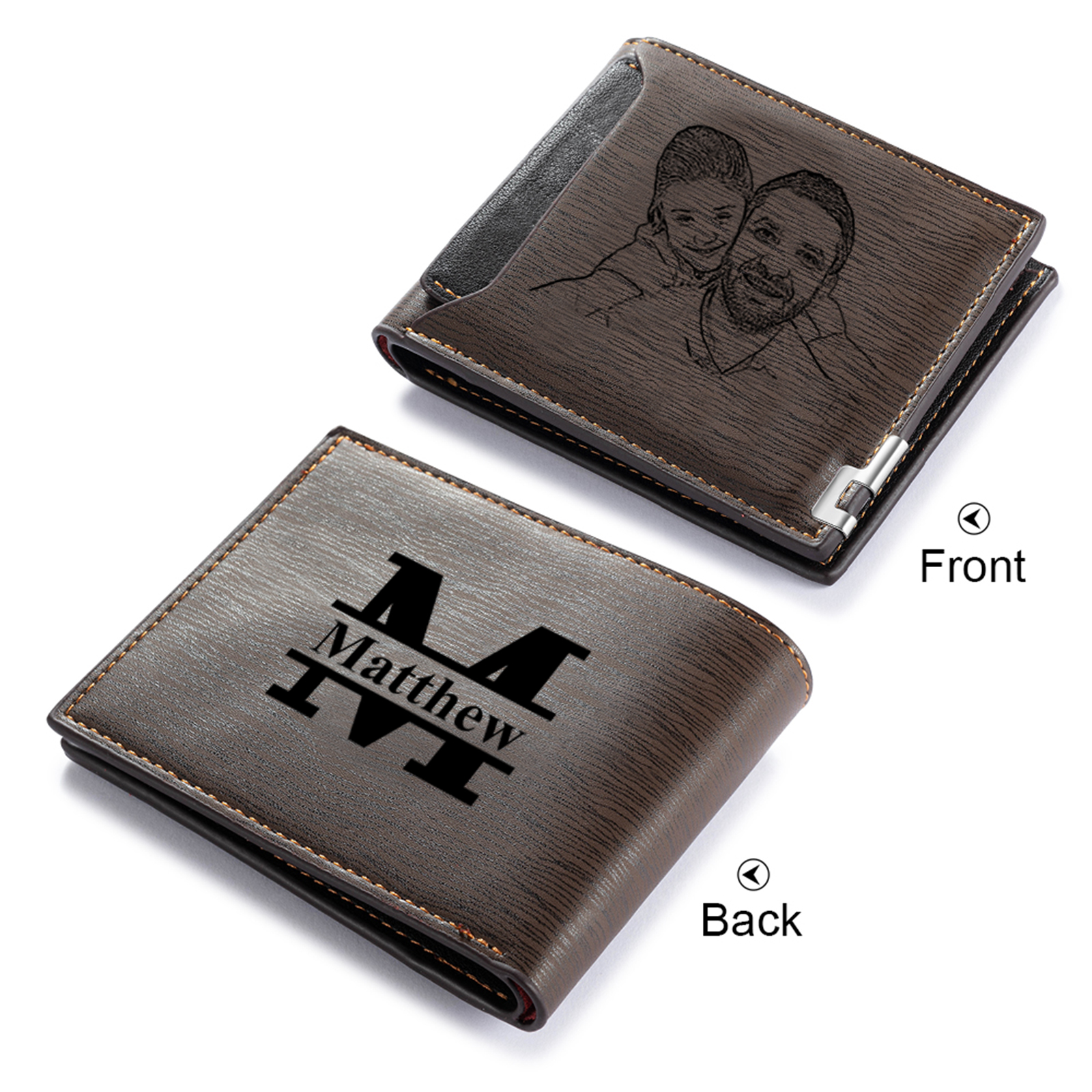 Photo Personalized Leather Wallet Gift Box Set with Keychain Customizable Letter Name Wallet Gift for Dad