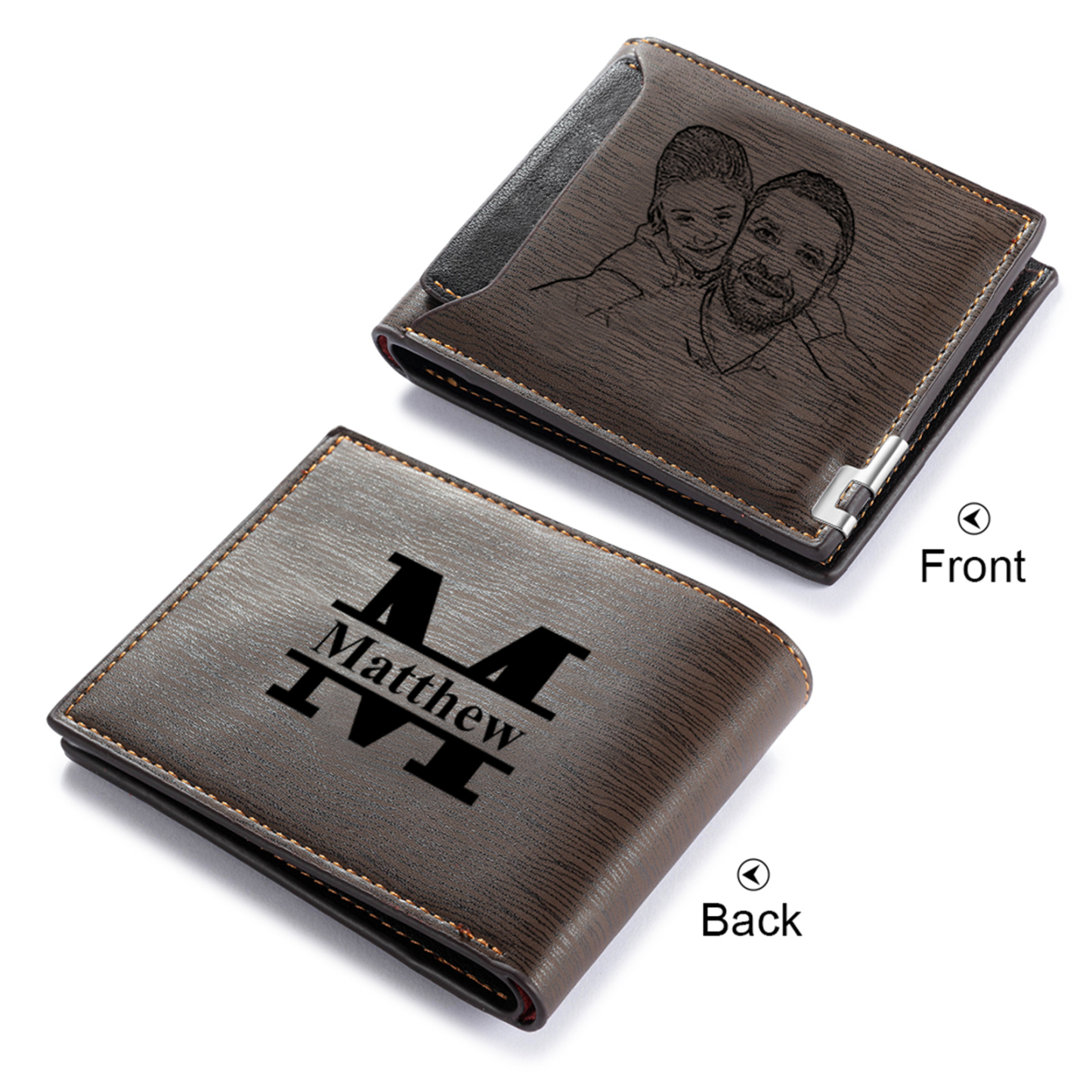 Photo Personalized Leather Wallet Gift Box Set with Keychain Customizable Letter Name Wallet Gift for Dad