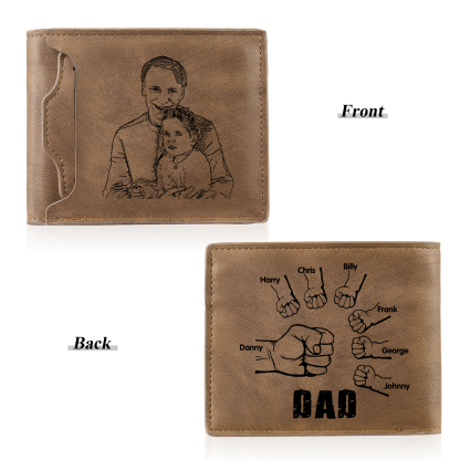 7 Names - Personalized Photo Custom Leather Men's Folding Wallet as a Father's Day Gift for Dad