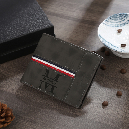 Personalized Name Leather Men's Wallet With Card Slot Engraved Name & Letter & Photo Christmas Gift For Him | Jessemade