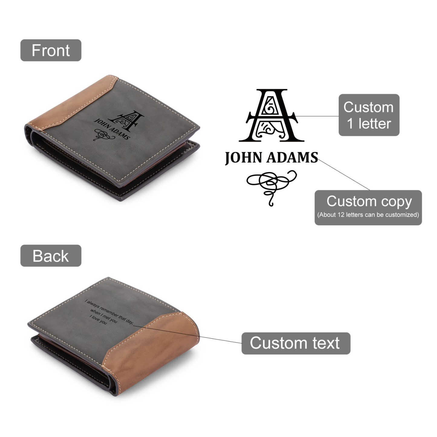 Personalized Leather Wallet Engraved Letter Short Purse Custom Folding Wallet Gifts For Men