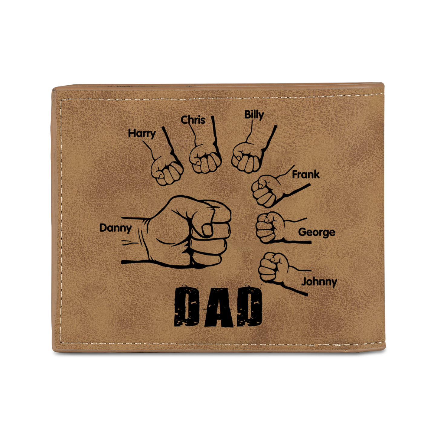 7 Names - Personalized Photo Custom Leather Men's Folding Wallet as a Father's Day Gift for Dad