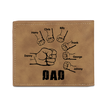 7 Names - Personalized Photo Custom Leather Men's Folding Wallet as a Father's Day Gift for Dad
