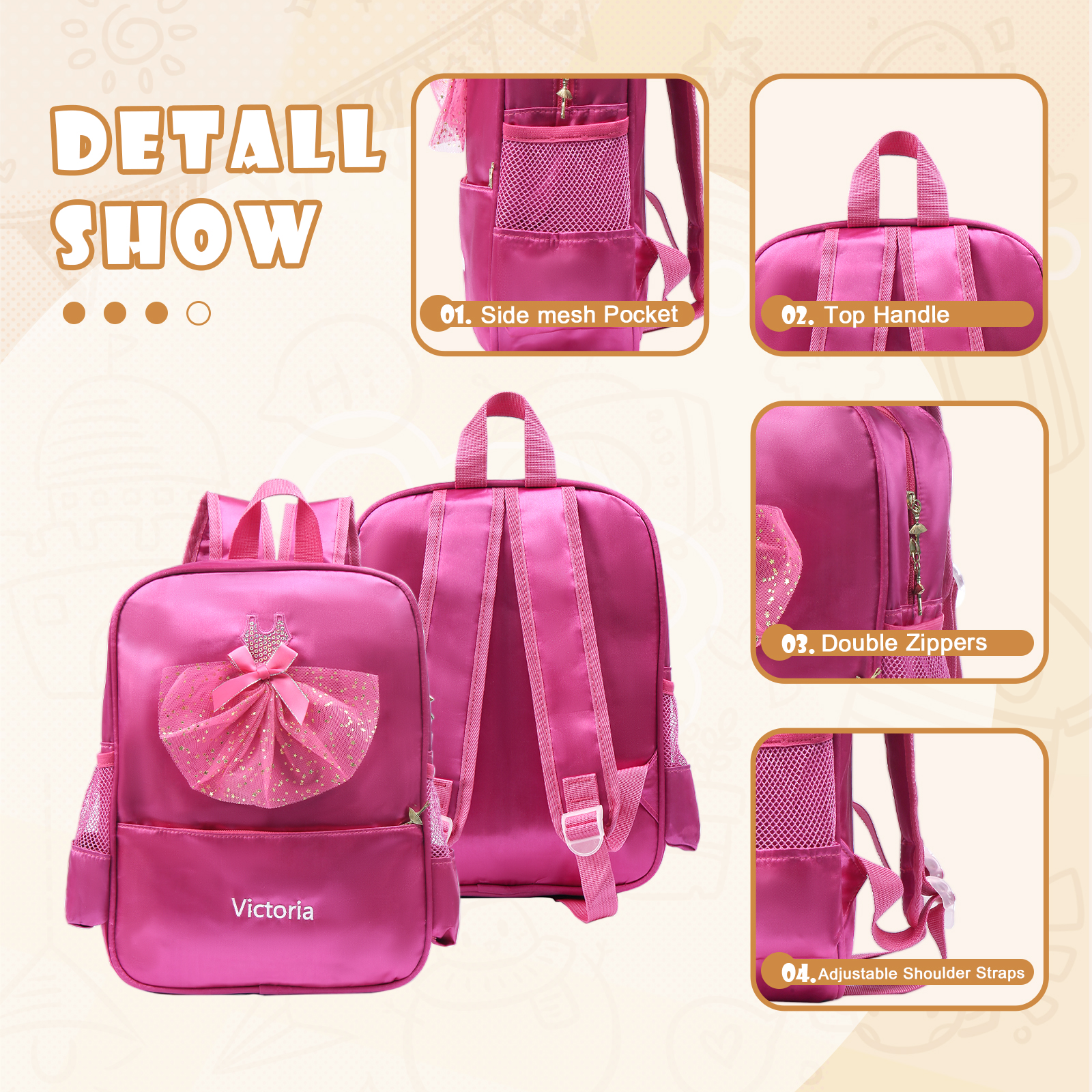 Personalized Name Band Princess Dress Accessories Satin Children Backpack Back To School Gift