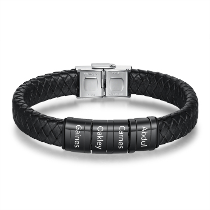 6 Names-Personalized Braided Leather Bracelet Custom Men's Bracelet Engraved 6 Names for Him