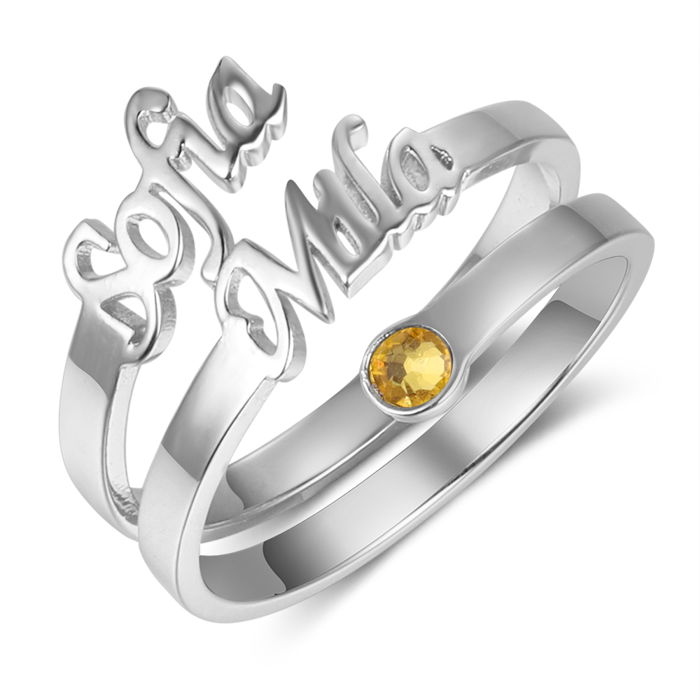 Personalized Birthstone Mother Ring Custom 2 Names Ring Gifts For Her