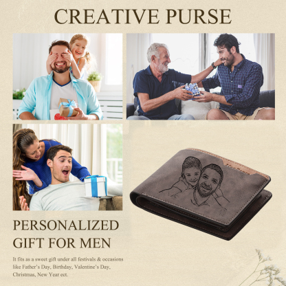 Personalized Leather Wallet Gift Box Set with Keychain Customizable 2 Photo,1 Text and 1 Date Wallet Gift for Him