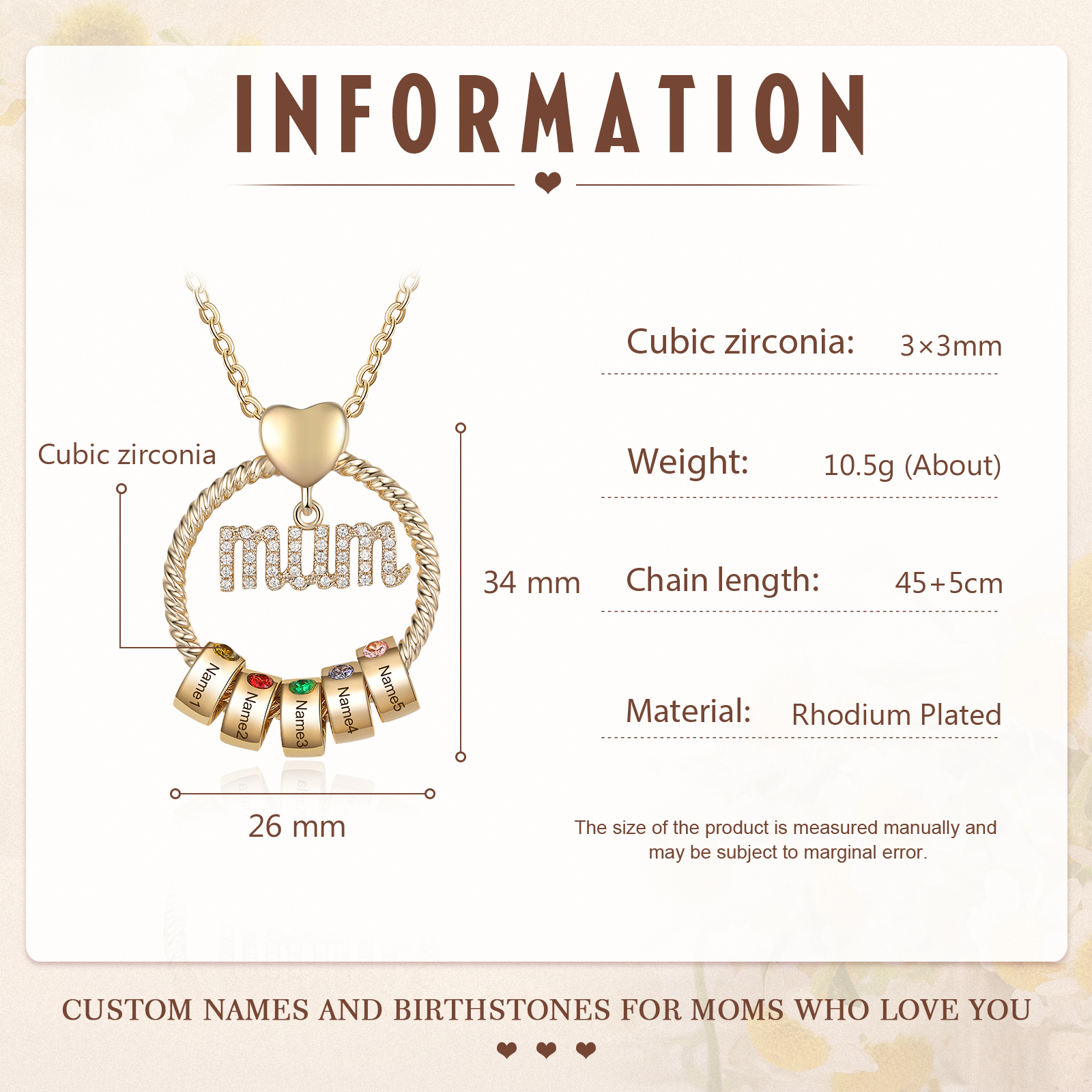 5 Names-Personalized Mom Necklace Set With  Premium Custom Necklace With 5 Birthstones Engraved Names Gift For Mother