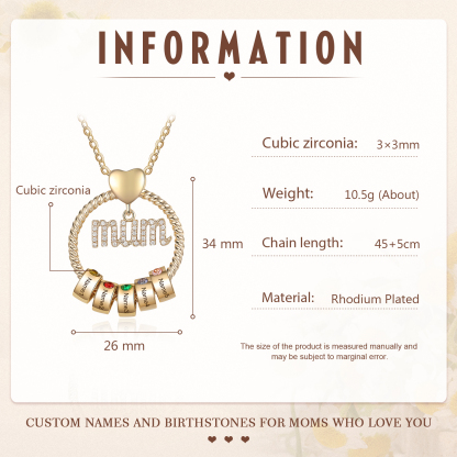 5 Names-Personalized Mom Necklace Set With  Premium Custom Necklace With 5 Birthstones Engraved Names Gift For Mother