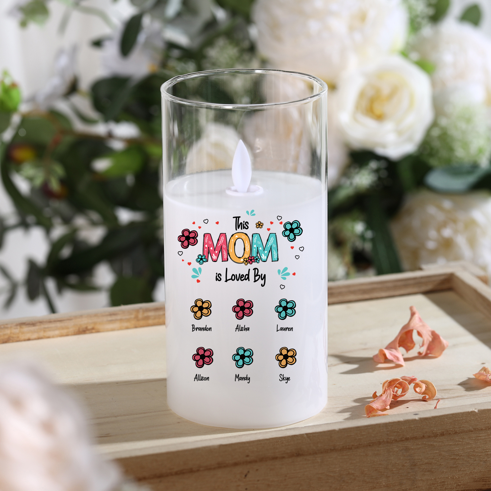 Personalized LED Glass Candle - This Mom Is Loved By