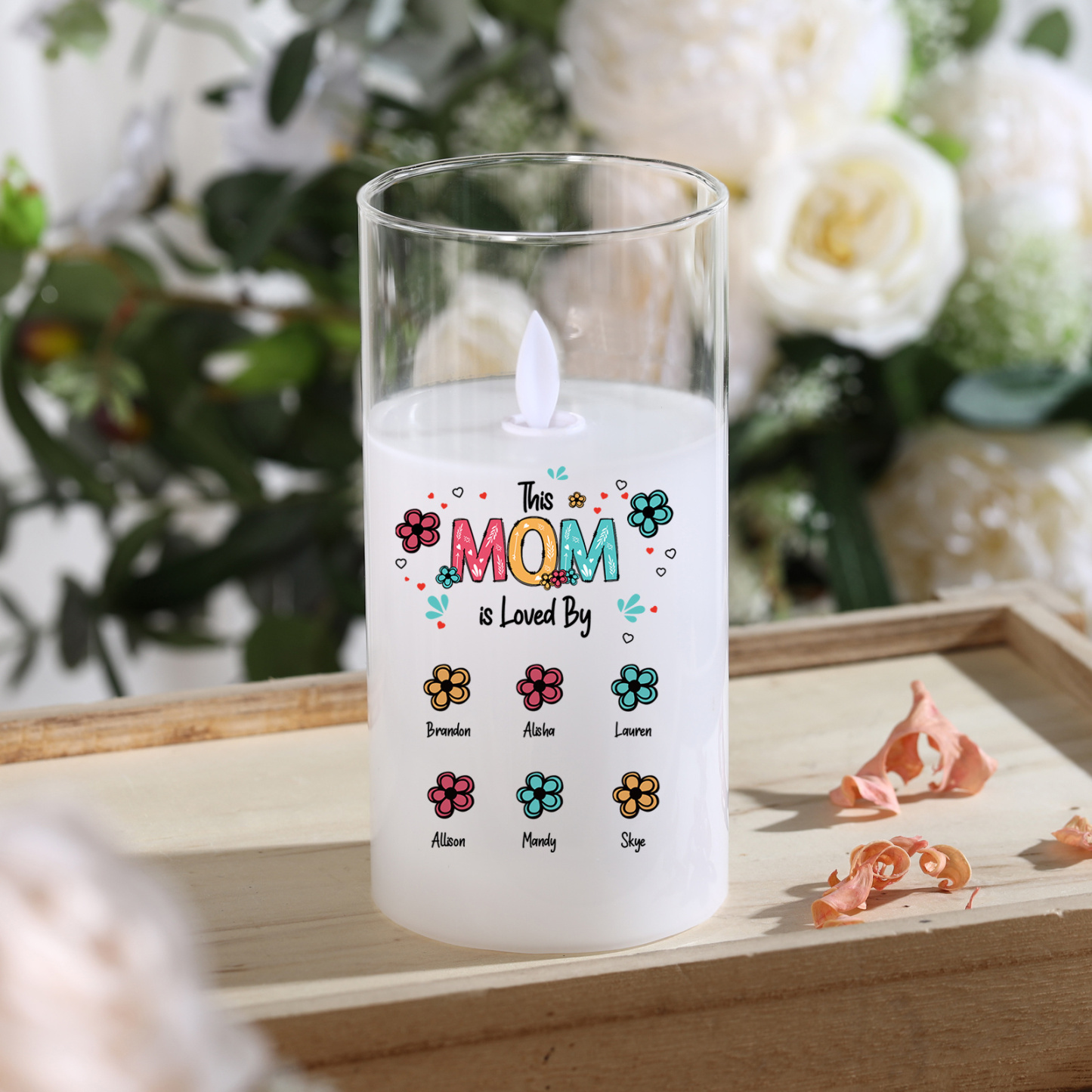 Personalized LED Glass Candle - This Mom Is Loved By