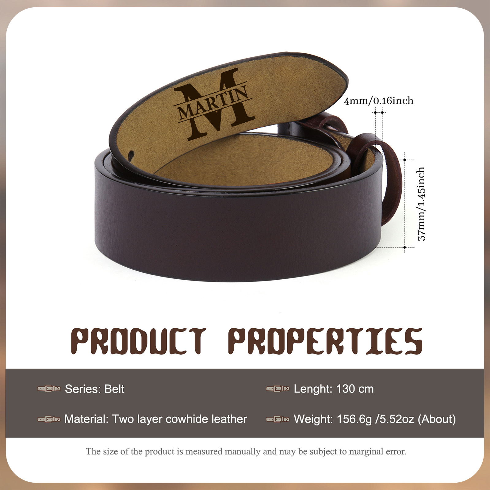 Personalized Leather Belt For Men Custom Initial And Name Engraved Pattern